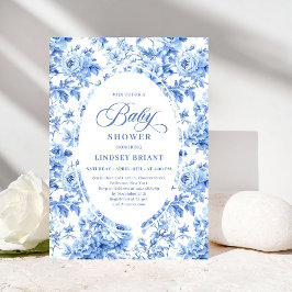 Invitación Refined Royal Blue Toile de Jouy Floral Baby Showe