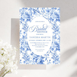 Invitación Refined Royal Blue Toile de Jouy Floral Bridal