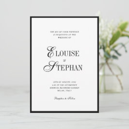 Invitación Refined Script Black White QR Code Details Wedding