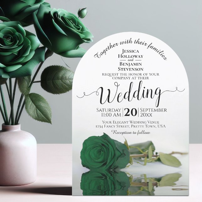 Invitación Reflejando el Rosa verde esmeralda elegante Boda d (With Arch Cut)