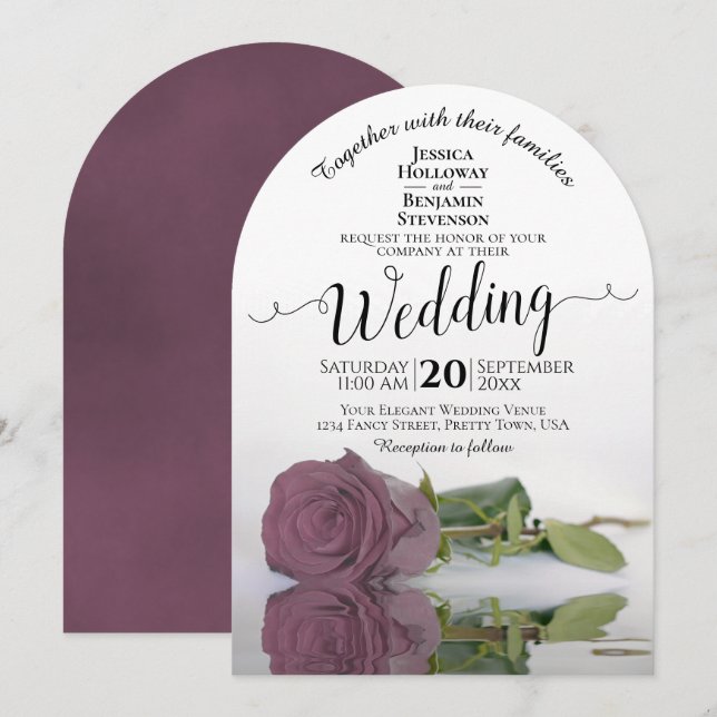 Invitación Reflejando la mauve rosa rosa rosa elegante boda (Anverso / Reverso)