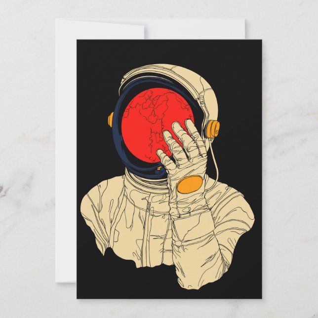 Invitación Reflexión de astronauta con planeta rojo (Anverso)