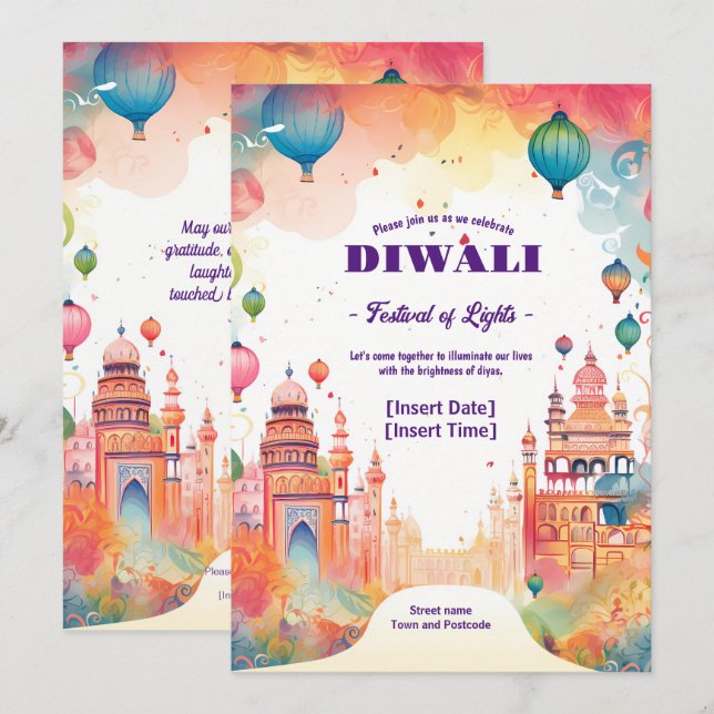 Invitación Reflexión sagrada de Diwali (Anverso / Reverso)