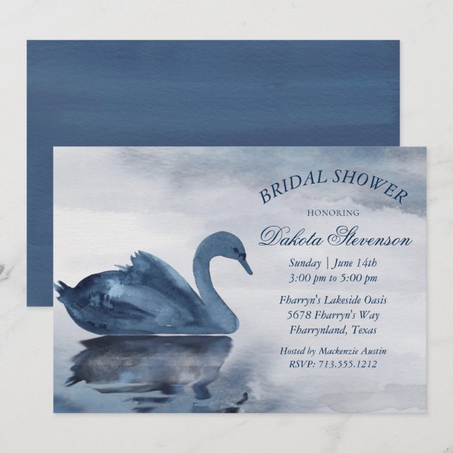 Invitación Reflexiones sobre el lago | Duste Blue Swan Bridal (Anverso / Reverso)