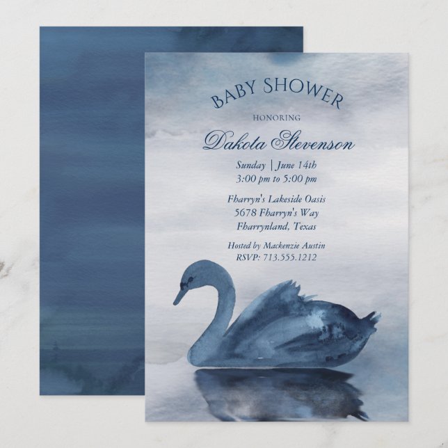 Invitación Reflexiones sobre el lago | Dusty Blue Swan Baby S (Anverso / Reverso)