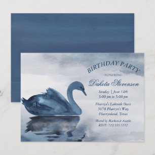 Invitación Reflexiones sobre el lago   Dusty Blue Swan Birthd
