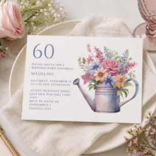 Invitación Regadera de Floral Púrpura Melocotón Cumpleaños 60