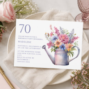 Invitación Regadera de Floral Púrpura Melocotón Cumpleaños 70