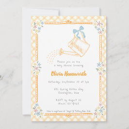 Invitación Regadera de gingham naranja ámbar 010 Fiesta de be