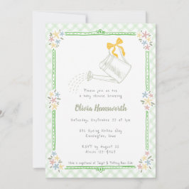 Invitación Regadera de gingham verde hierba 018 Baby Shower