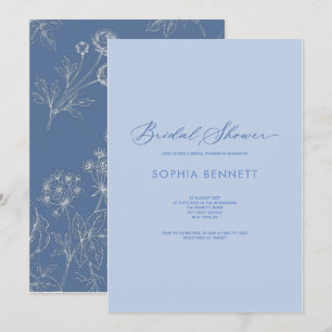 Invitación regadera de novia azul polvoriento con chinoiserie