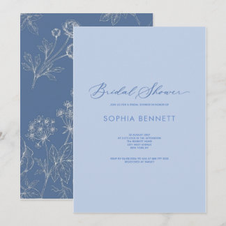 Invitación regadera de novia azul polvoriento con chinoiserie