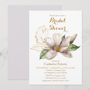 Invitación Regadera de novia floral de magnolia morada acuare