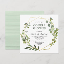 Invitación Regadera de pareja de marco geométrico de eucalipt