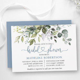 Invitación Regadera de Vegetación Acuarela Corazón Azul Polvo