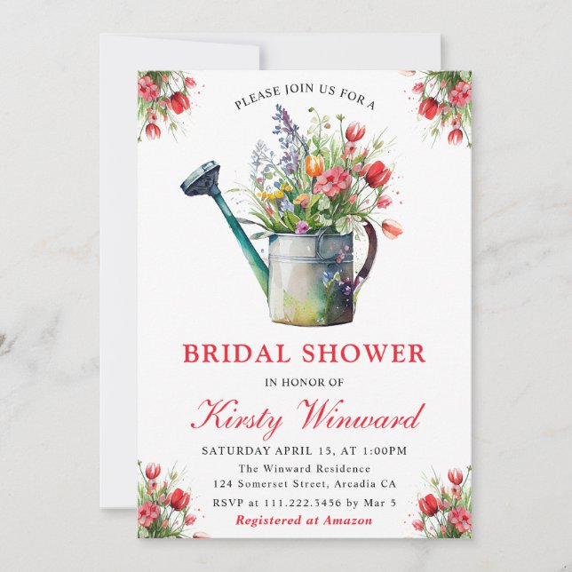 Invitación Regadera Floral de Acuarela para Despedida de Solt (Anverso)