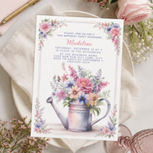 Invitación Regadera Floral Rosa Azul Cumpleaños 75