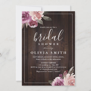 Invitación Regadera floral rústica de madera en color púrpura