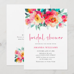 Invitación Regadera Rosa Naranja Brillante Floral Té de Novia