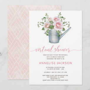 Invitación Regadera salvia rosas sonrojo baby shower virtual