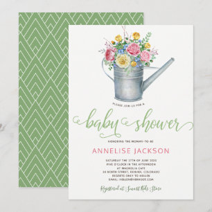 Invitación Regadera salvia rubor rosa floral baby shower