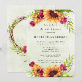 Invitación Regaderas de novia florales rosadas de girasoles d