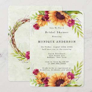 Invitación Regaderas de novia florales rosadas de girasoles d