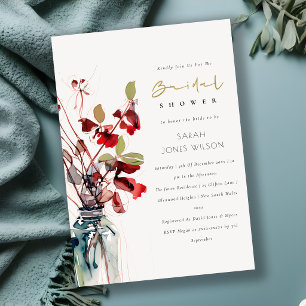 Invitación Regaderas Florales Bohemias Vintage Rojo Tinta Ver