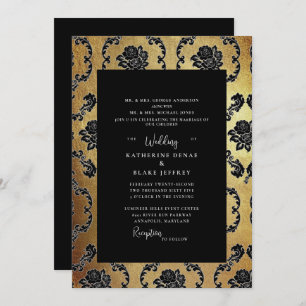 Invitación Regal Black & Gold Elegant ambos padres Boda