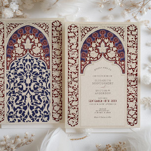 Invitación Regal Burgundy & Navy Lace Boda