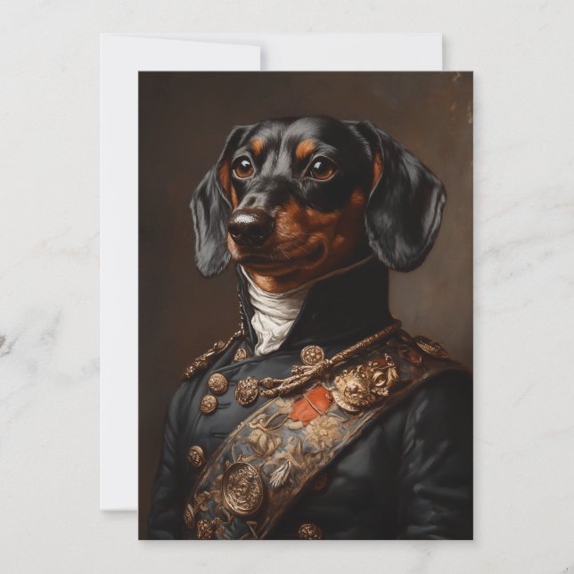 Invitación Regal Dachshund con uniforme militar napoleónico (Anverso)