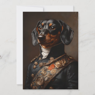 Invitación Regal Dachshund con uniforme militar napoleónico
