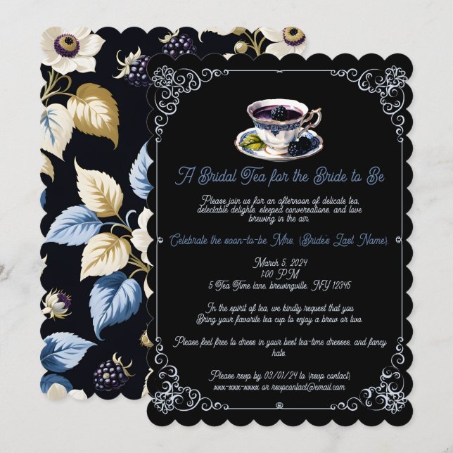 Invitación Regal Elegance Blackberry & Blooms Bridal Shower (Anverso / Reverso)