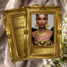Invitación Regal Elegant Photo Birthday Party Gold Frame