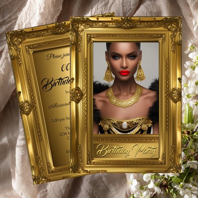 Invitación Regal Elegant Photo Birthday Party Gold Frame (Subido por el creador)