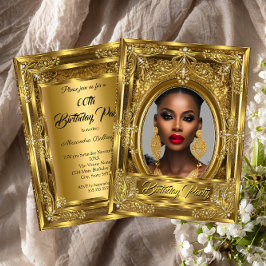 Invitación Regal Elegant Photo Birthday Party Gold Gems