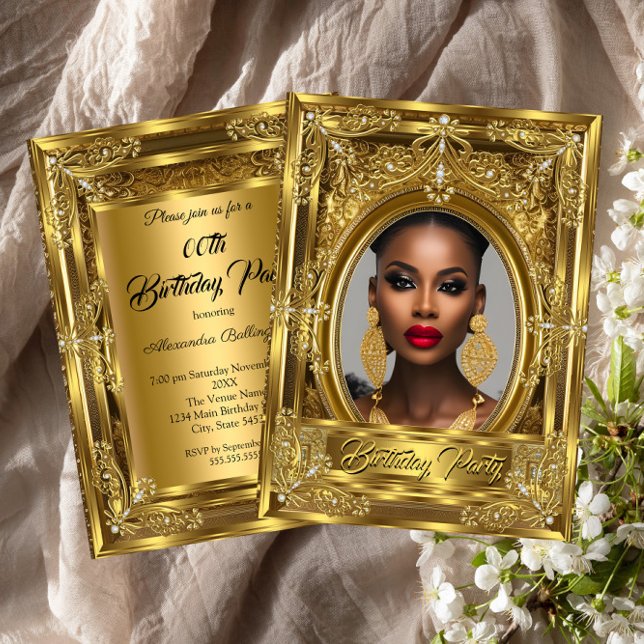 Invitación Regal Elegant Photo Birthday Party Gold Gems (Subido por el creador)