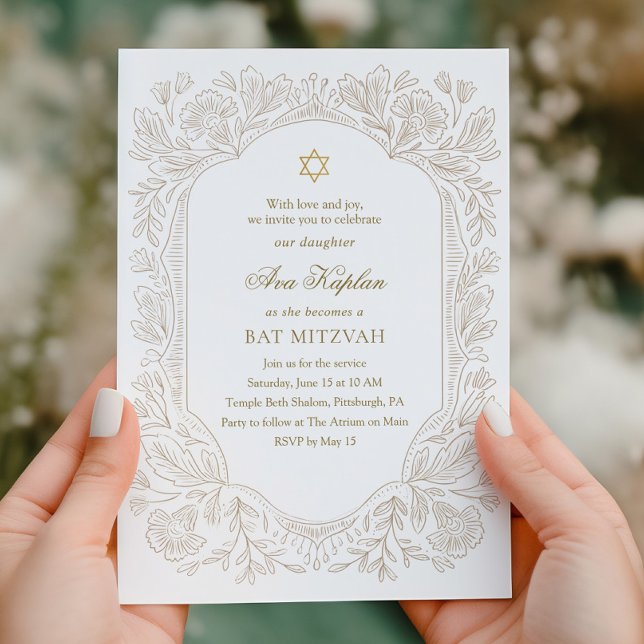 Invitación Regal Gold Floral Bat Mitzvah  (Subido por el creador)