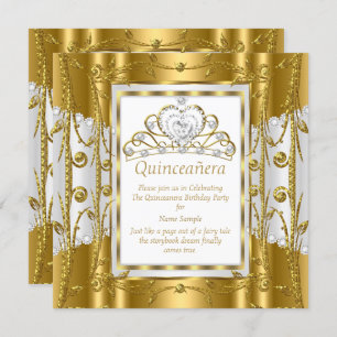 Invitación Regal Princess Quinceanera 15th Gold White Tiara