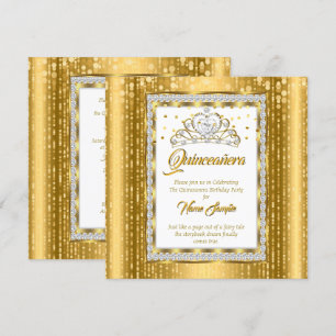 Invitación Regal Princess Quinceañera Oro Blanco Diamante
