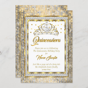 Invitación Regal Princess Quinceanera Oro Plata Blanca