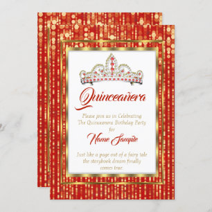 Invitación Regal Princess Red Quinceanera Gold White