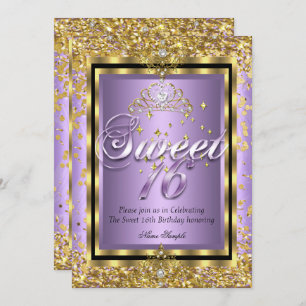 Invitación Regal Princess Sweet 16 Gold Lavender Fiesta púrpu