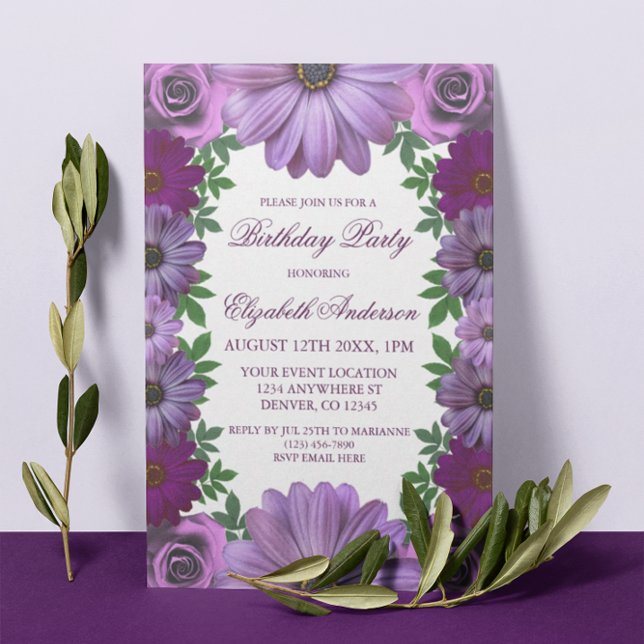 Invitación Regal Purple Floral Birthday (Subido por el creador)
