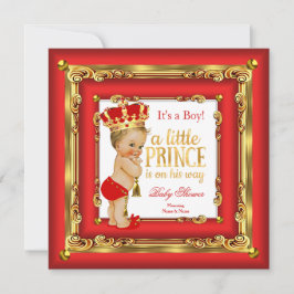 Invitación Regal Red Gold Prince Baby Shower Blonde Boy