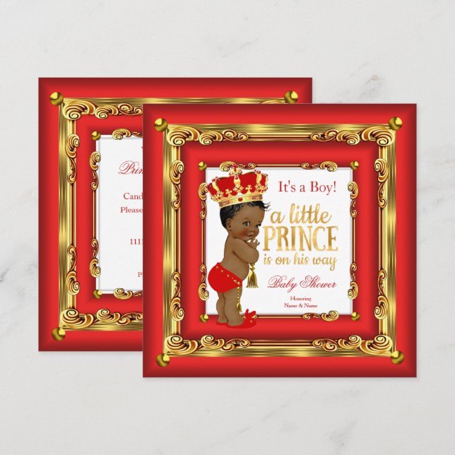 Invitación Regal Red Gold Prince Baby Shower Etnia Boy (Anverso / Reverso)