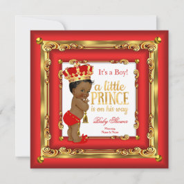 Invitación Regal Red Gold Prince Baby Shower Etnia Boy