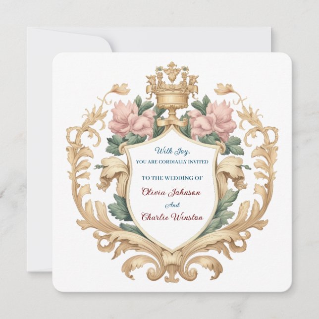 Invitación Regal Royal Crest Floral Wedding Elegant Romantic (Anverso)