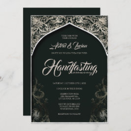 Invitación Regal Silver Flourier Hunter Green Handfasting