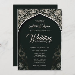 Invitación Regal Silver Flourish Hunter Green Boda
